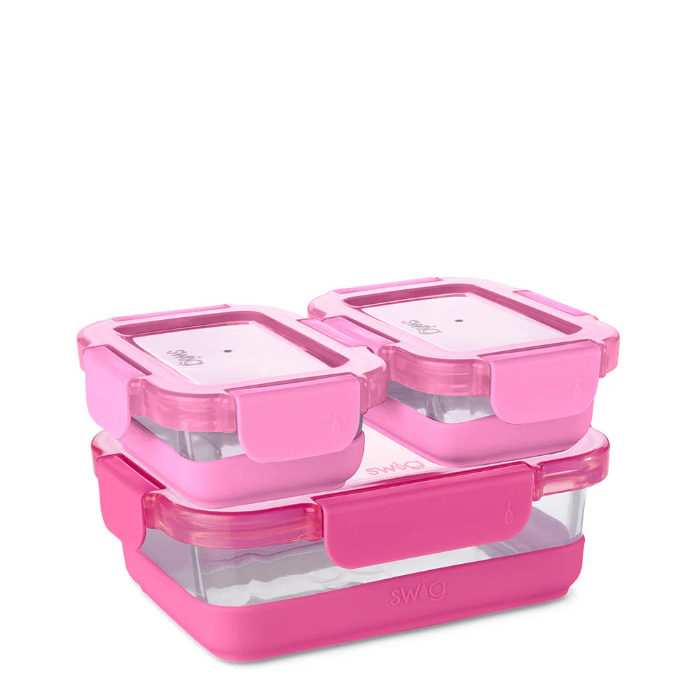 Pink 3pc Glass Food Storage