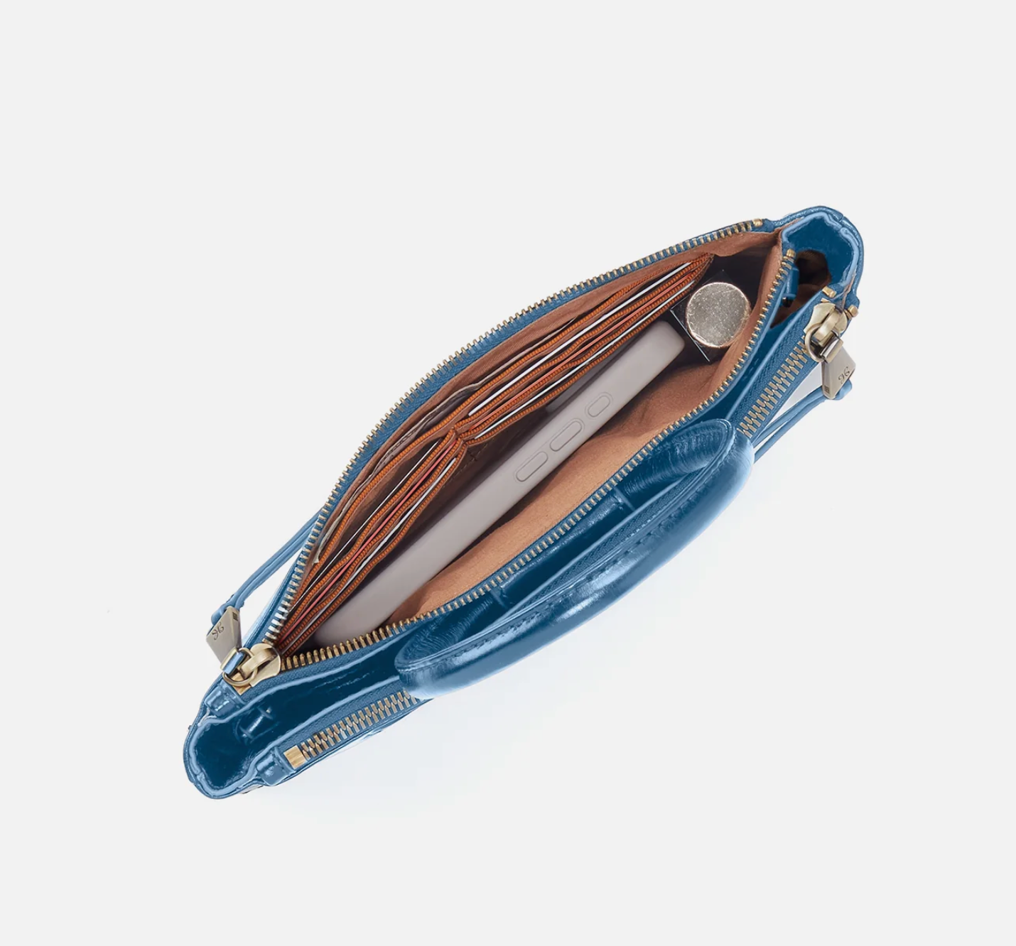 Sable Crossbody in Faded Denim Polished Leather