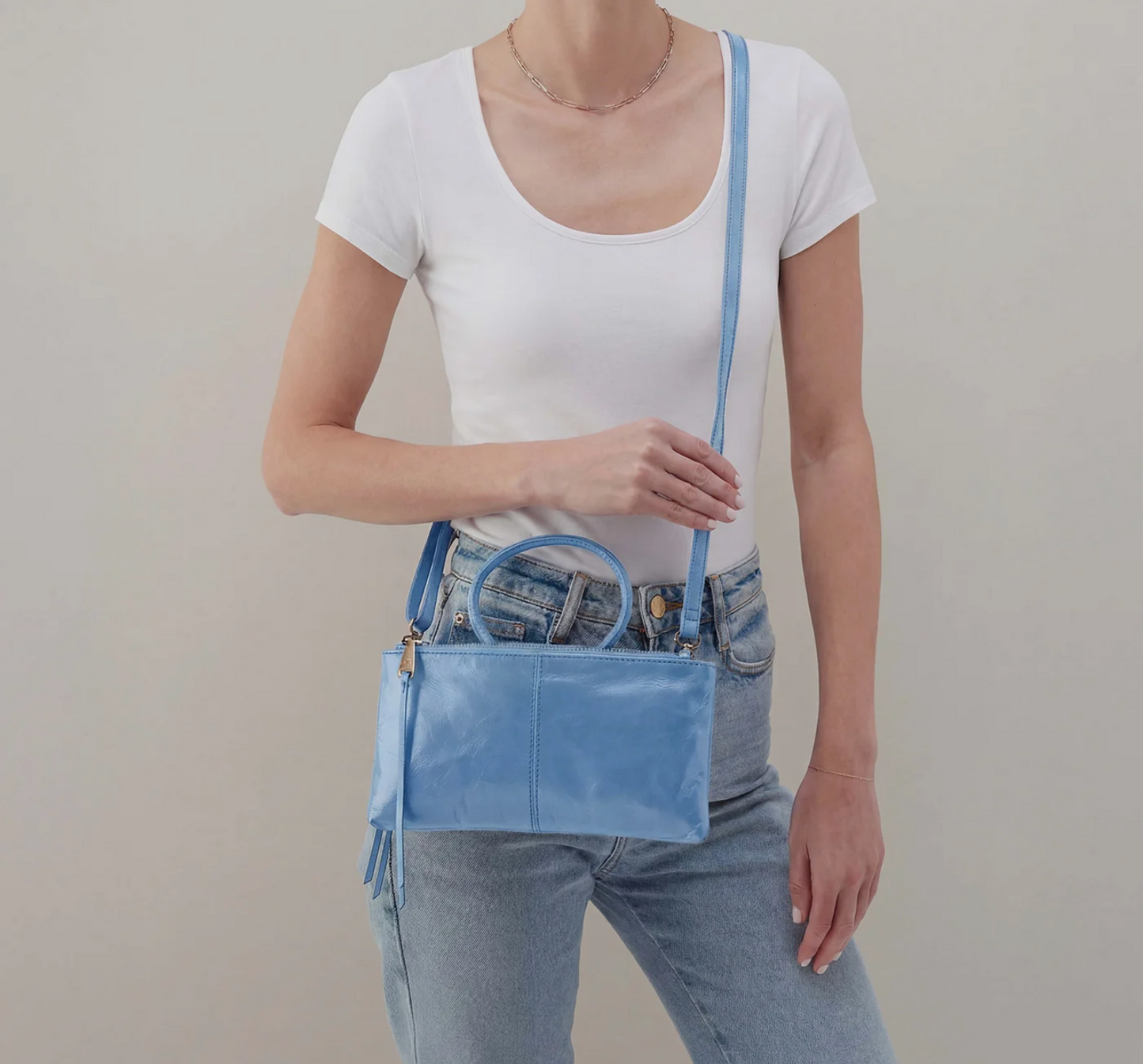 Sable Crossbody in Faded Denim Polished Leather