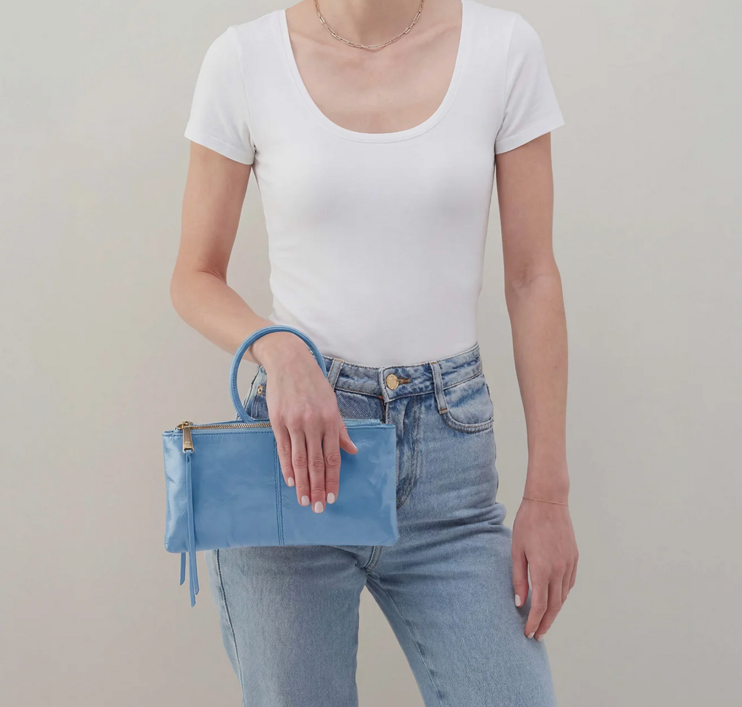Sable Crossbody in Faded Denim Polished Leather