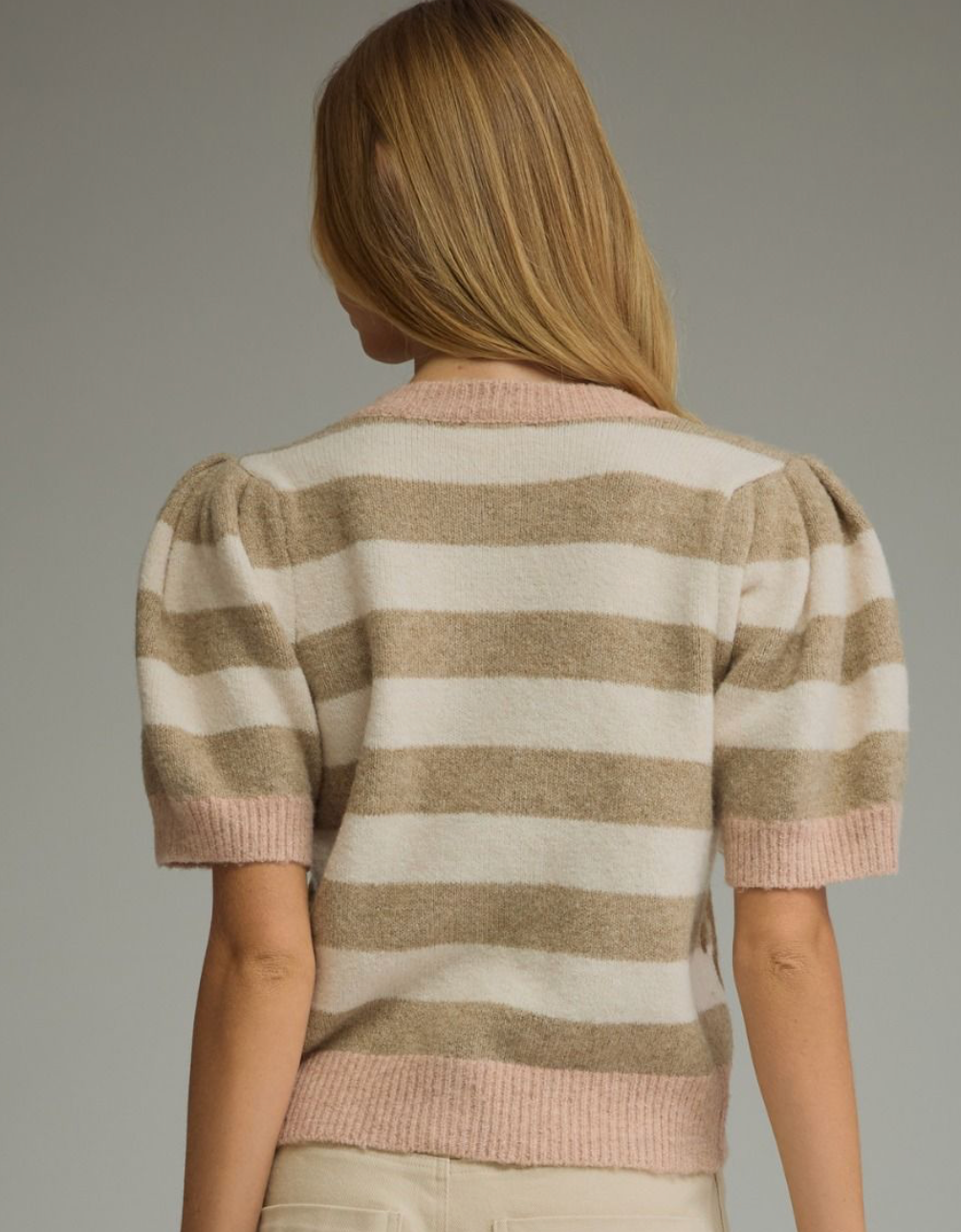 Saddle Club Horse Stripe Puff Sleeve Cardigan