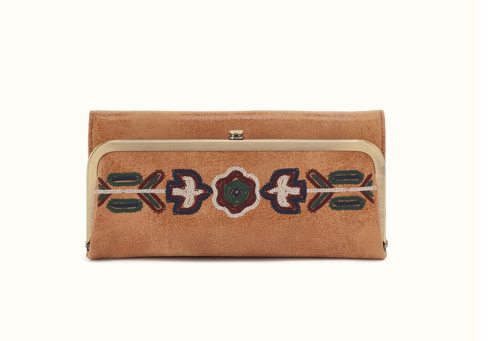 HOBO Rachel Continental Wallet in Whiskey buffed leather with embroidered vintage frame detail