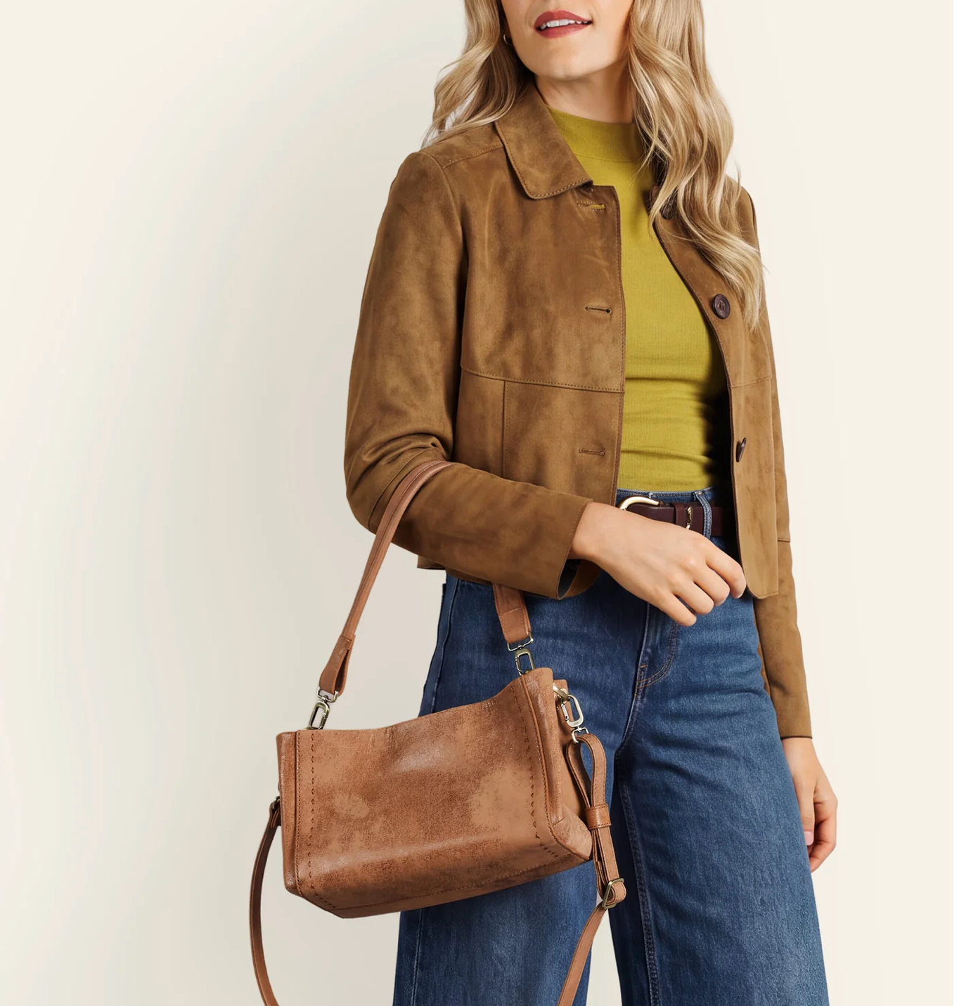 HOBO Seneca Whiskey leather shoulder crossbody bag styled as a women's shoulder bag
