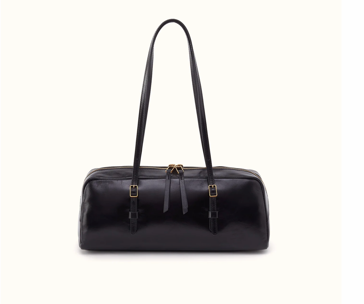 HOBO Scottie Satchel in black full-grain polished leather with double shoulder straps
