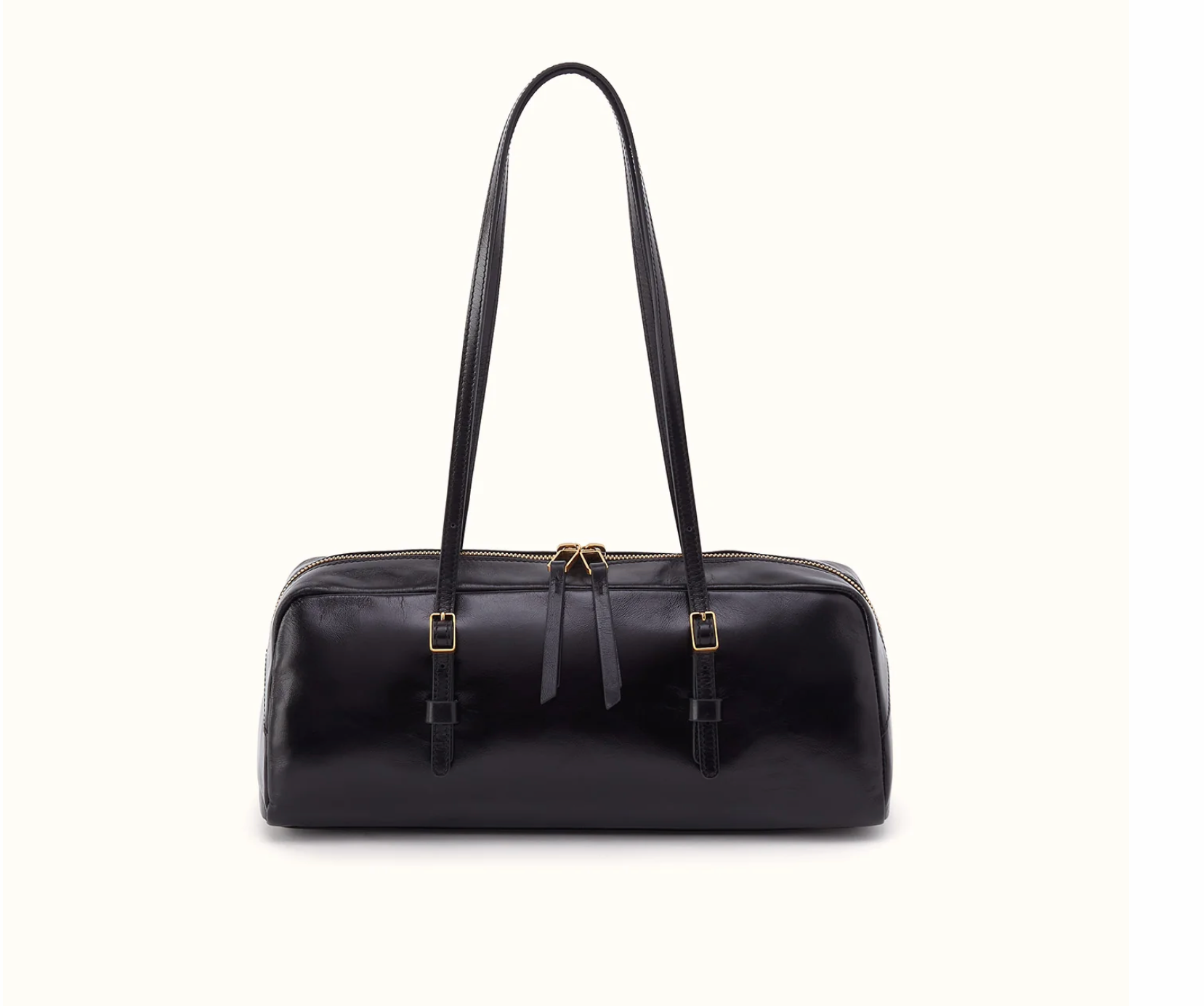 HOBO Scottie Satchel in black full-grain polished leather with double shoulder straps
