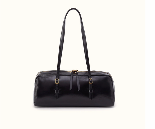HOBO Scottie Satchel in black full-grain polished leather with double shoulder straps
