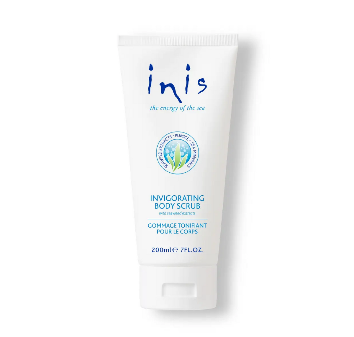 Inis Invigorating Body Scrub 200ml exfoliating seaweed body polish in white tube