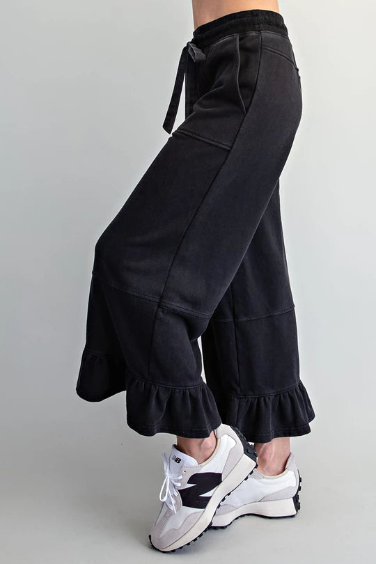 The Collins Ash Black Ruffle Wide Leg Pants