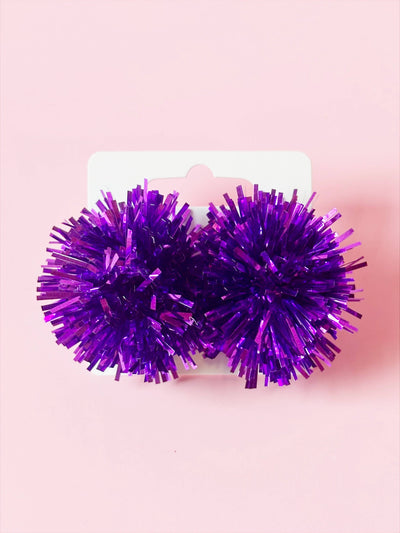 Purple Tinsel Party Pom Stud