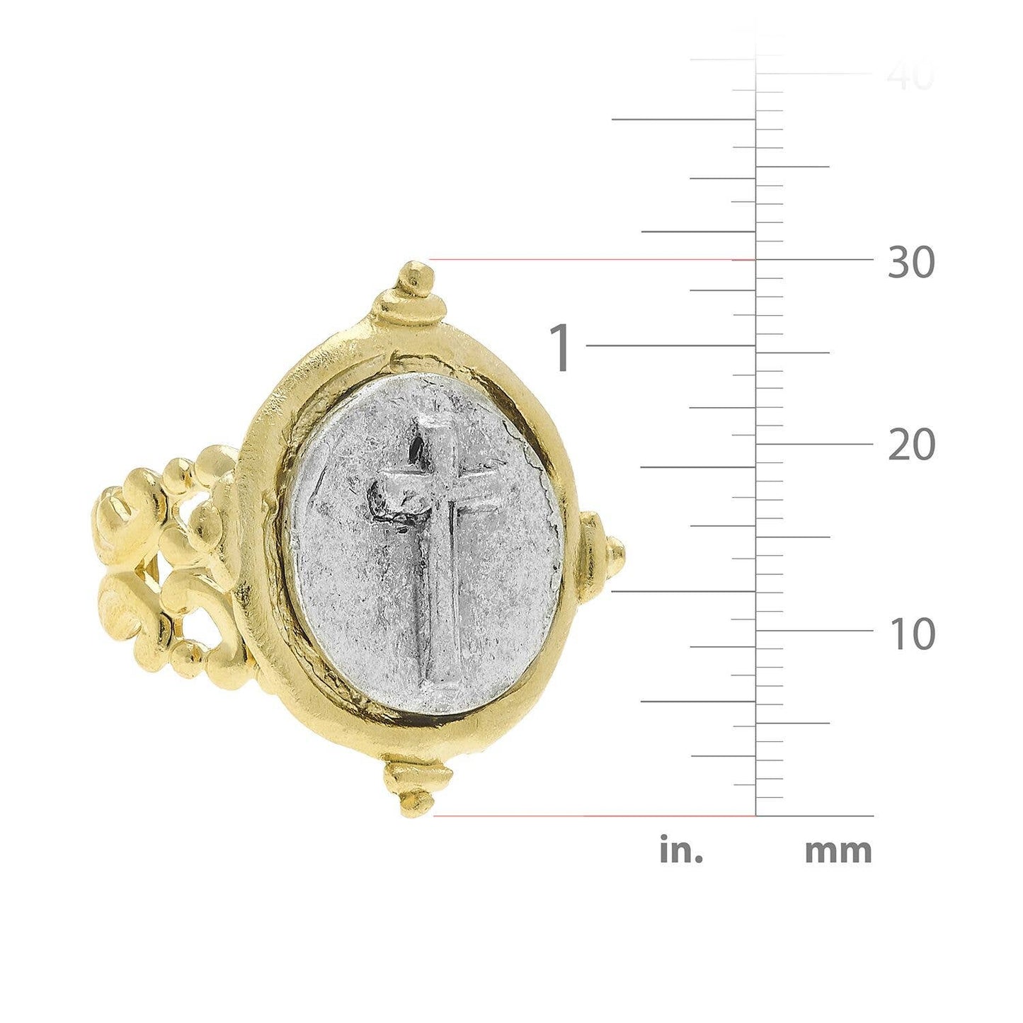 Handcast Gold and Silver Intaglio Cross Adjustable Ring