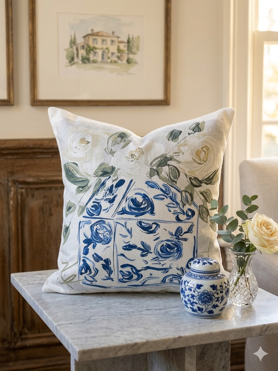 Blue Heirloom Garden Pillow