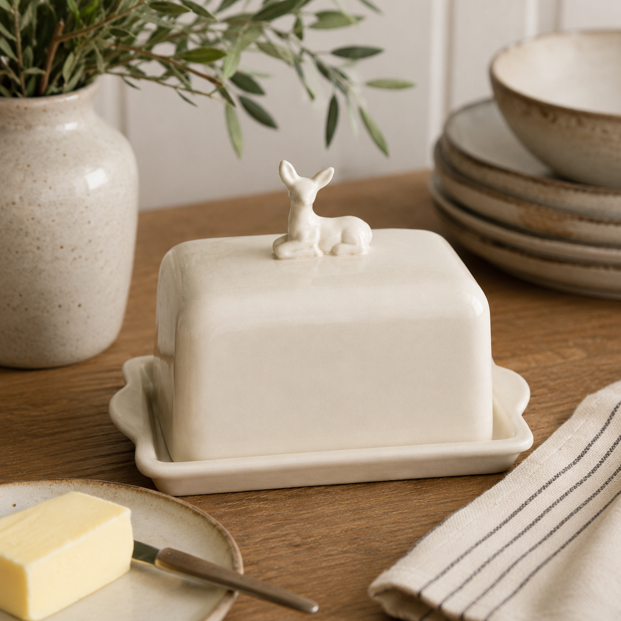 Stoneware Deer Butter Dishc