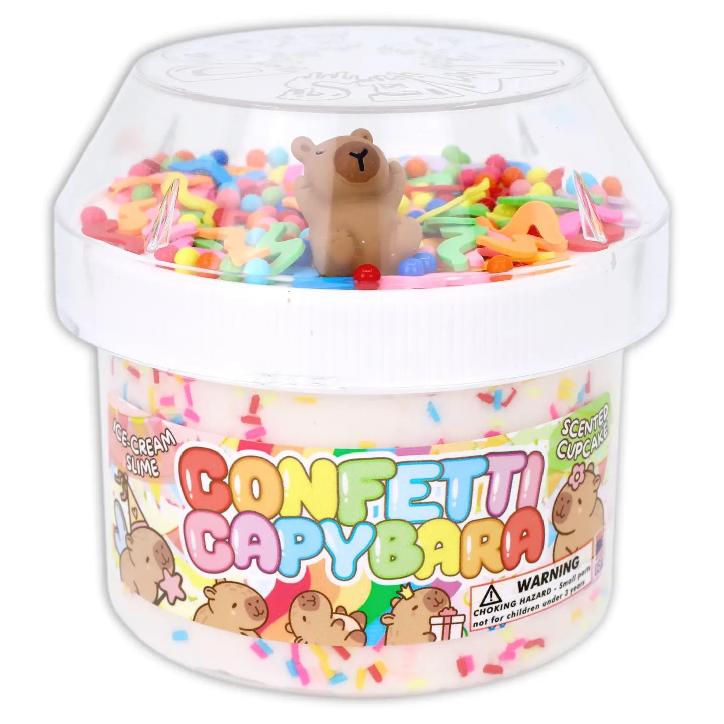 Dope Slimes Confetti Capybara cupcake scented ice cream slime with capybara charm and colorful sprinkles