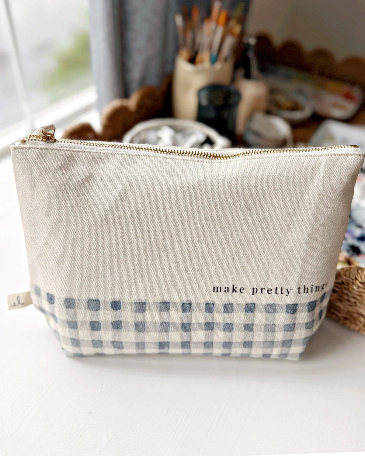 Make Pretty Things cotton canvas pouch used as an art supply organizer