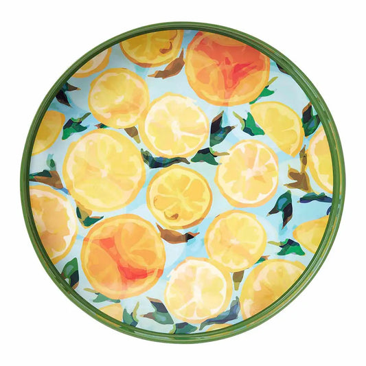 Lemon Slices Round Laquer Serving Tray