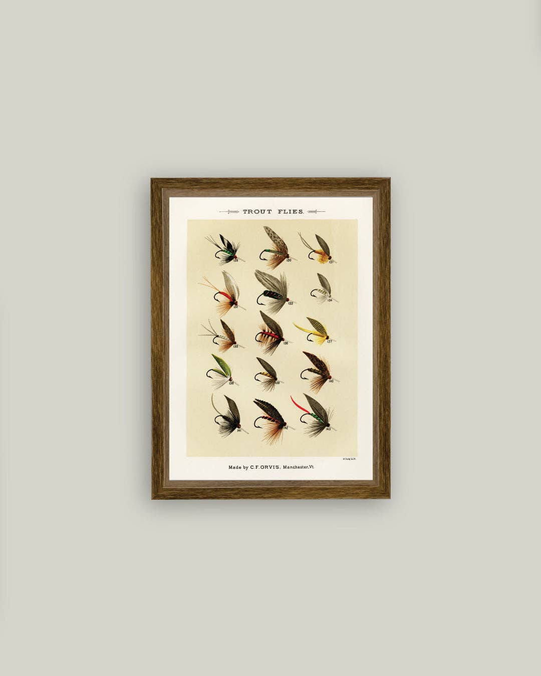 Trout Flies Framed Antique Art: 5x7