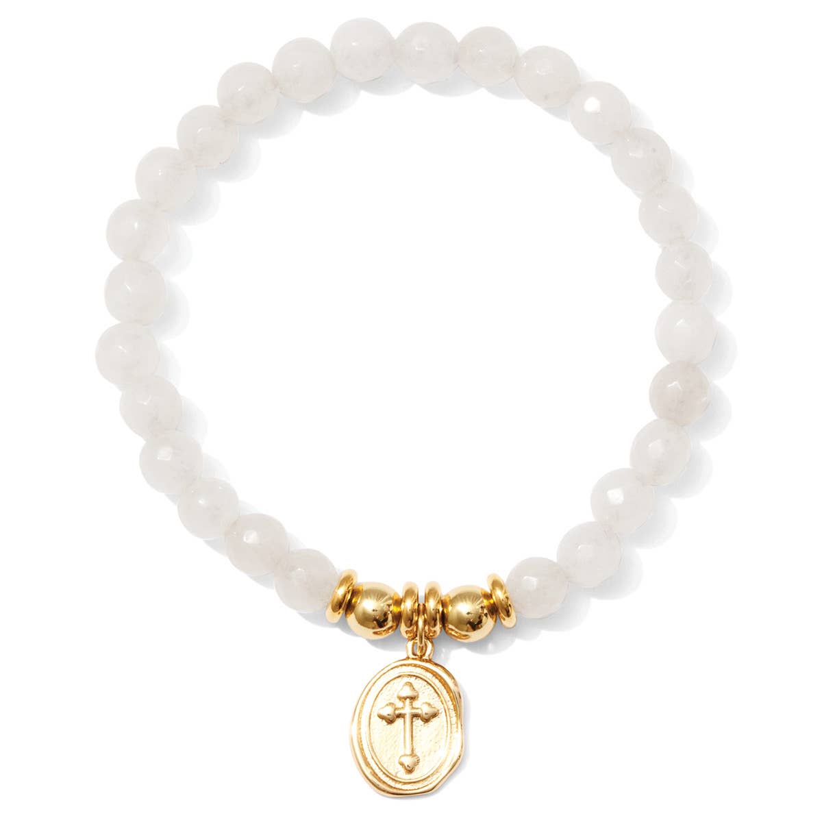 Oval Cross Charm Stretch Stone Bracelet