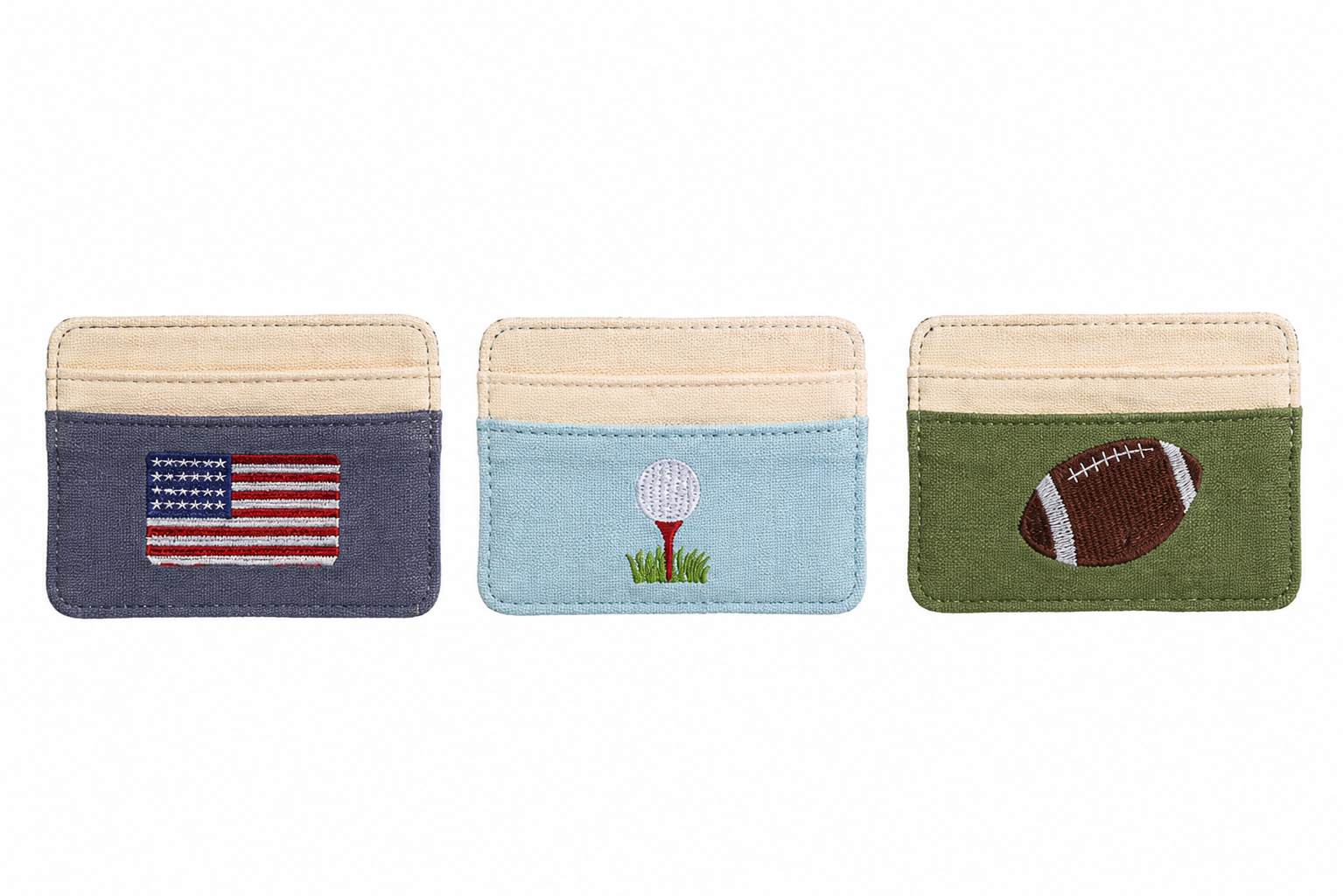 Mud Pie embroidered canvas slim card wallets with metal money clip and bottle opener