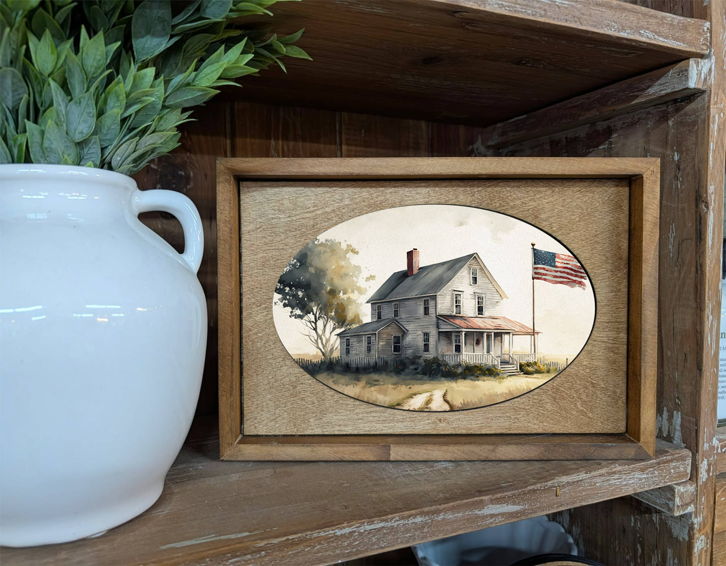 Farmhouse Flag Framed Canvas Art