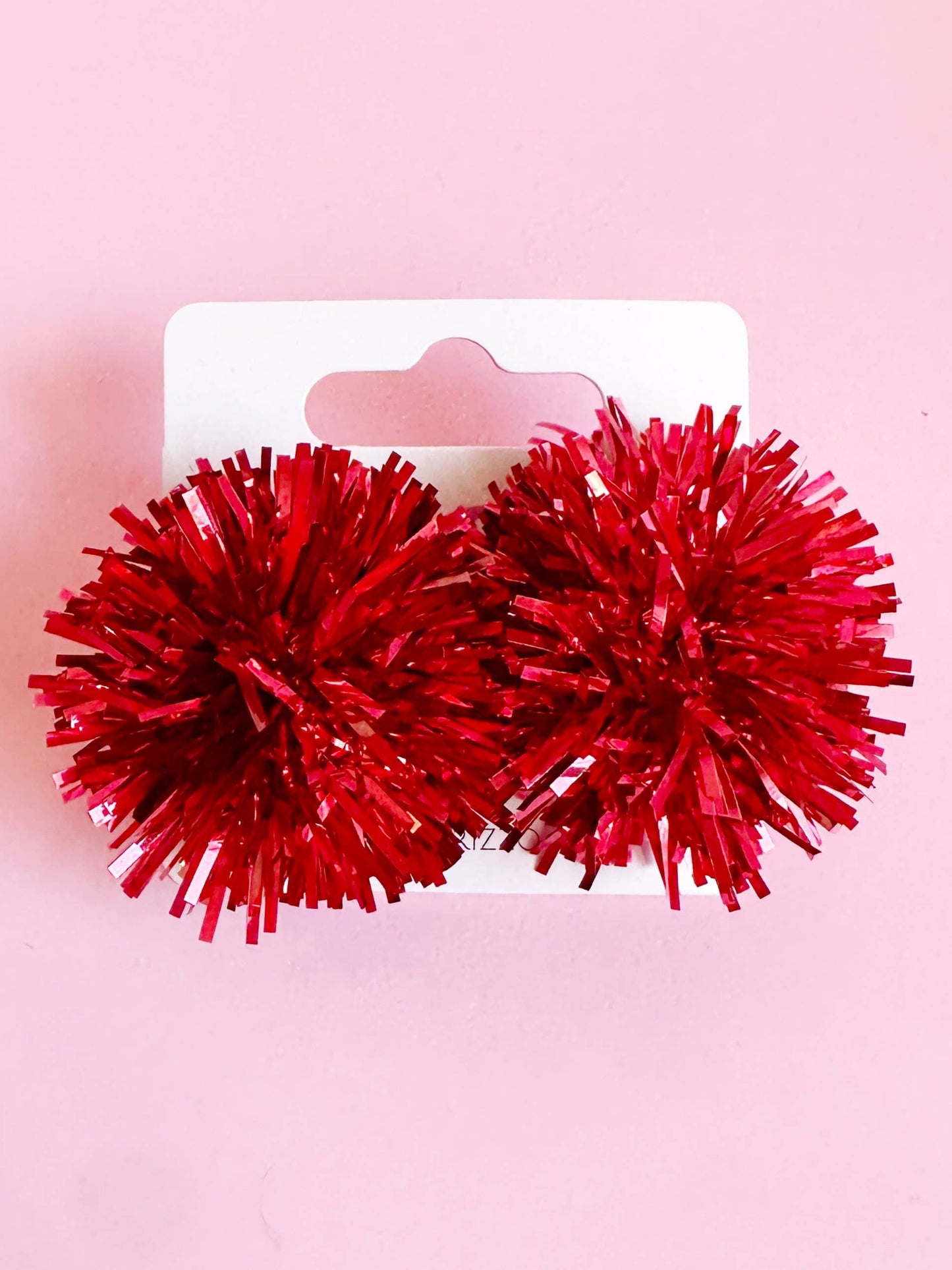 Red Tinsel Party Pom Stud