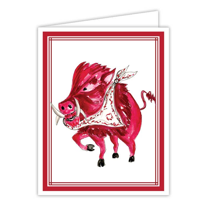 Handpainted Razorback with Red Bandana Greeting Card