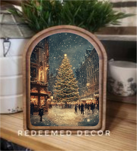 Arch Top Christmas Tree Main Street Framed Art