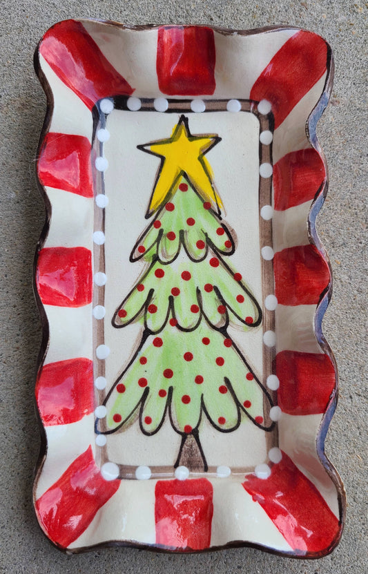 Tree with Red Dots Rectangle Plate