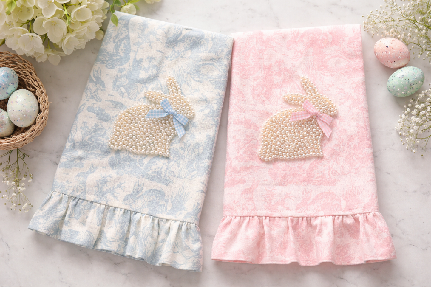 Pearl Bunny Toile Hand Towel
