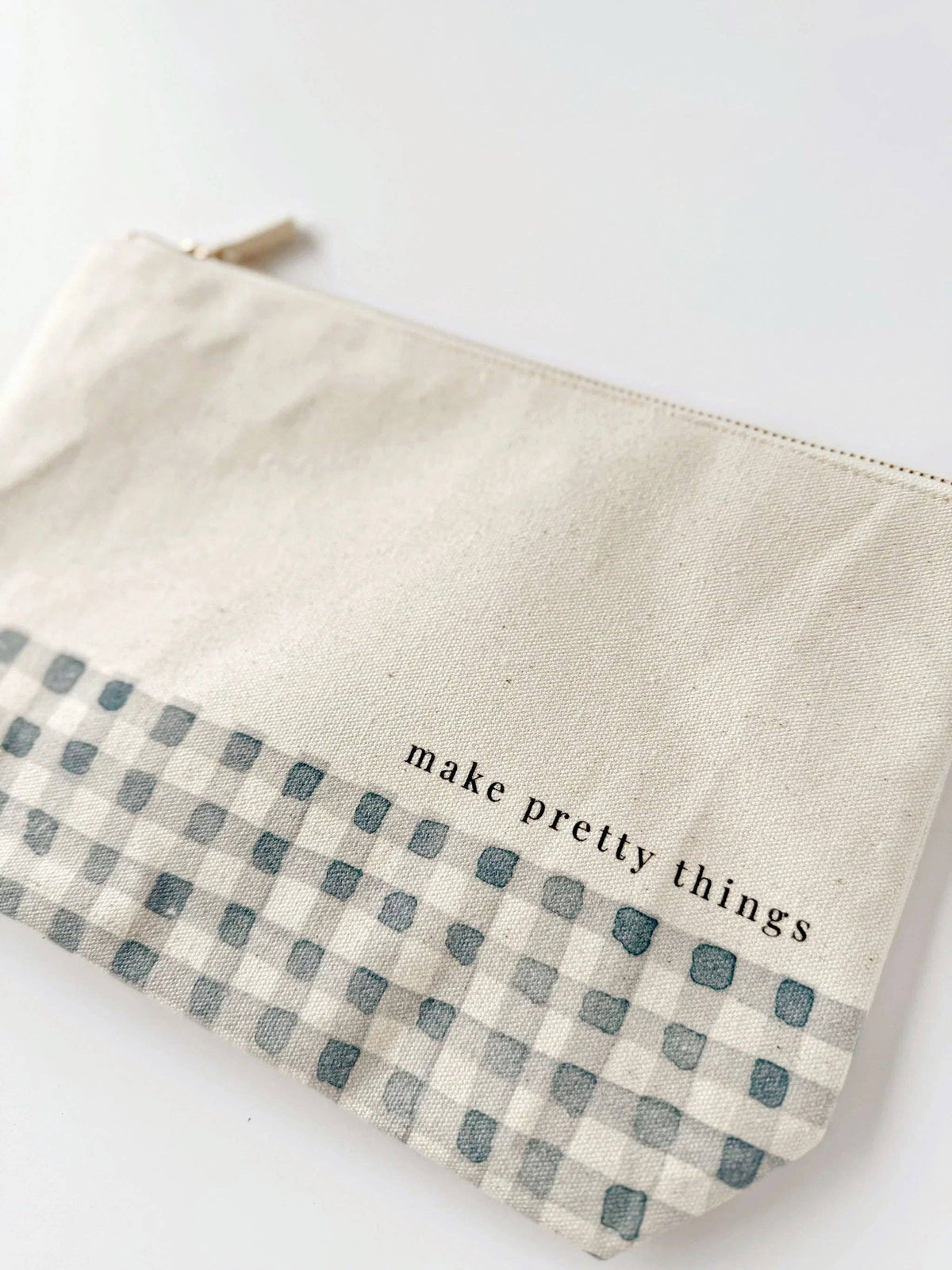 Back of Emily Lex Studio cotton canvas zipper pouch with gingham detail