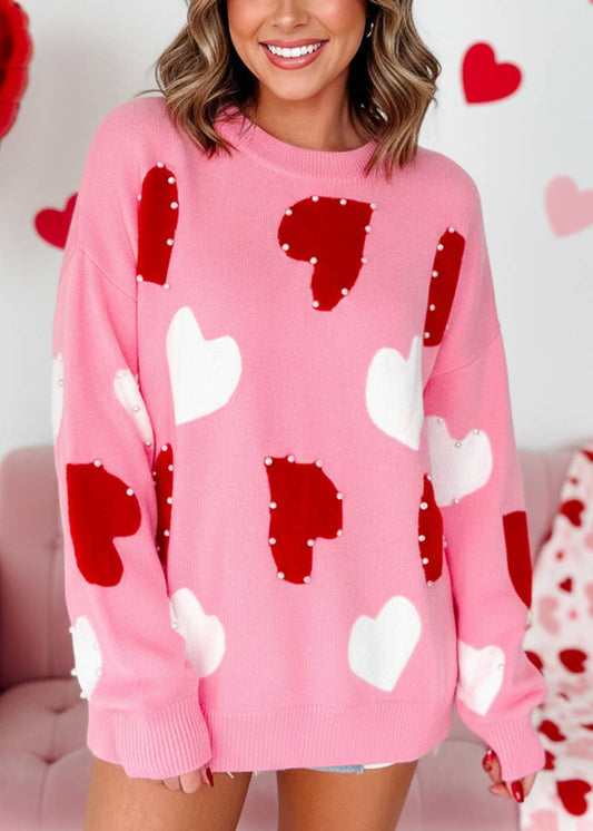 Pearl Embellished Heart Sweater