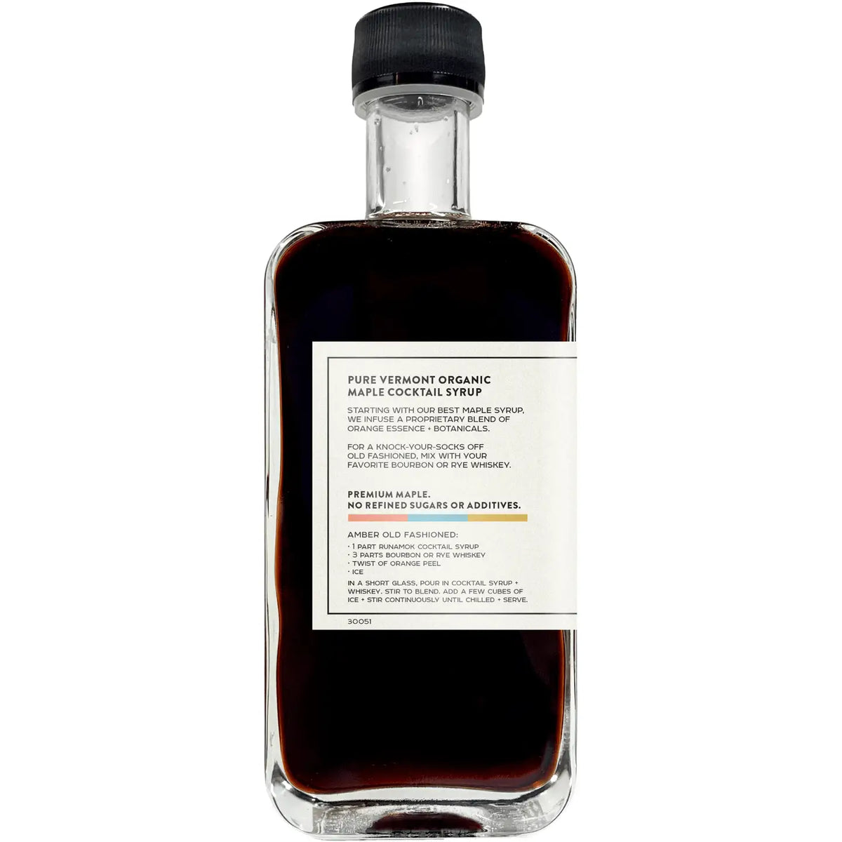 Runamok Maple Old Fashioned Cocktail Mixer bottle with Old Fashioned recipe