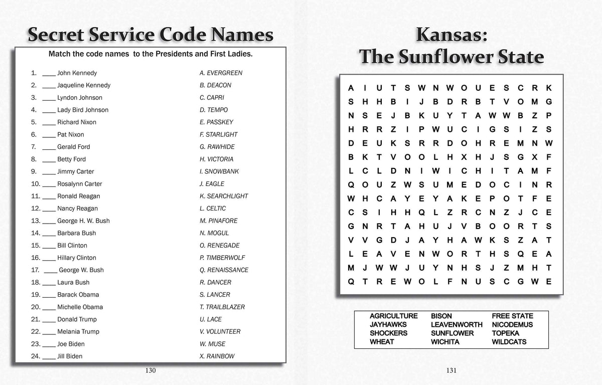 American trivia and matching activities inside the large-print puzzle book