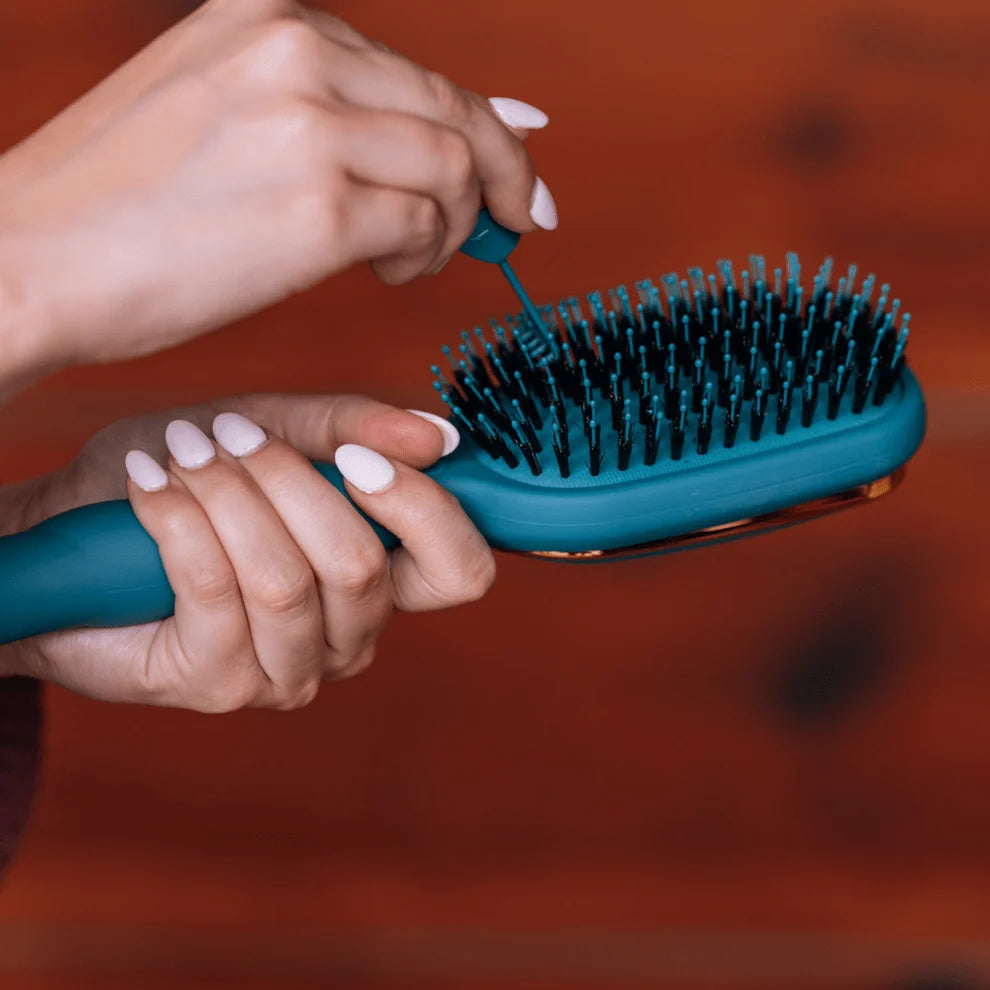 TELETIES Teal With It boar bristle hair brush with removable brush cleaner