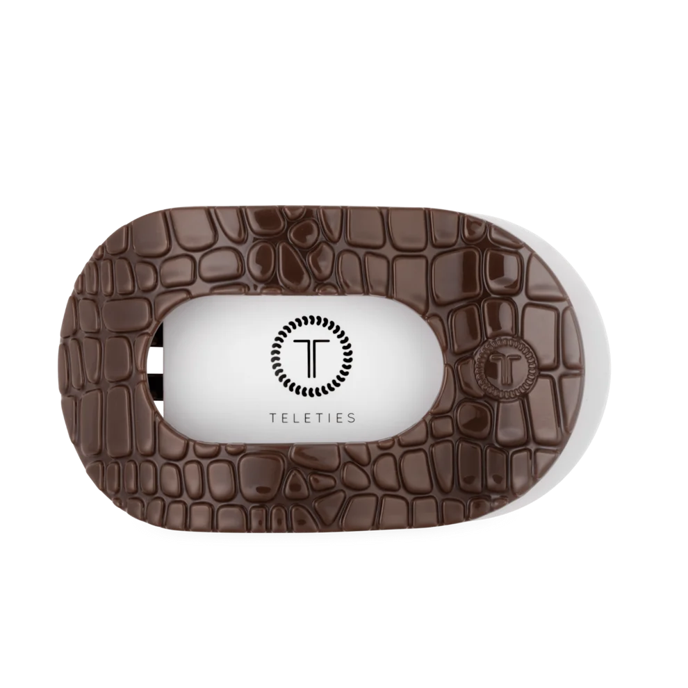 Brown Crocodile TELETIES flat back hair clip with textured crocodile design
