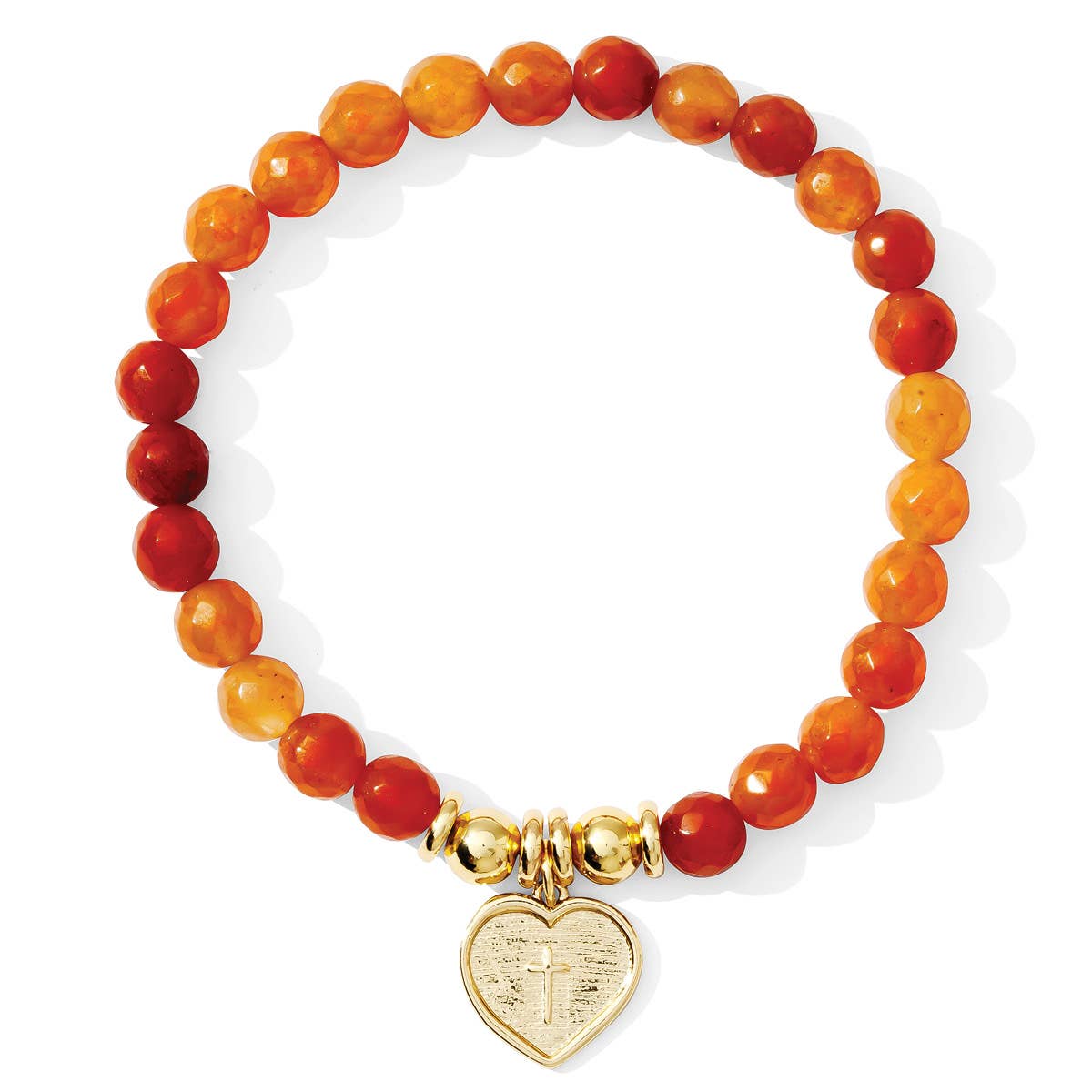 Heart Cross Charm Stretch Stone Bracelet
