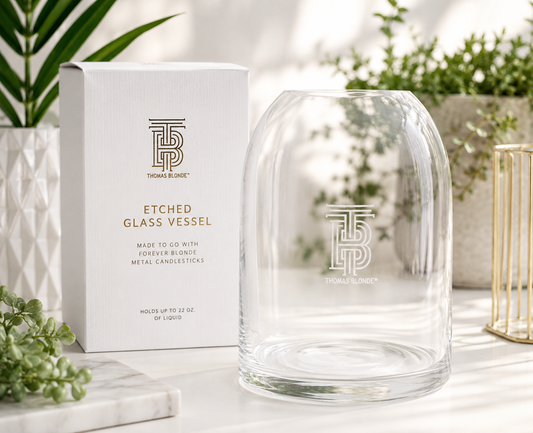 Thomas Blonde Etched Glass Vessel | Luxury Candle & Reed Diffuser Vase