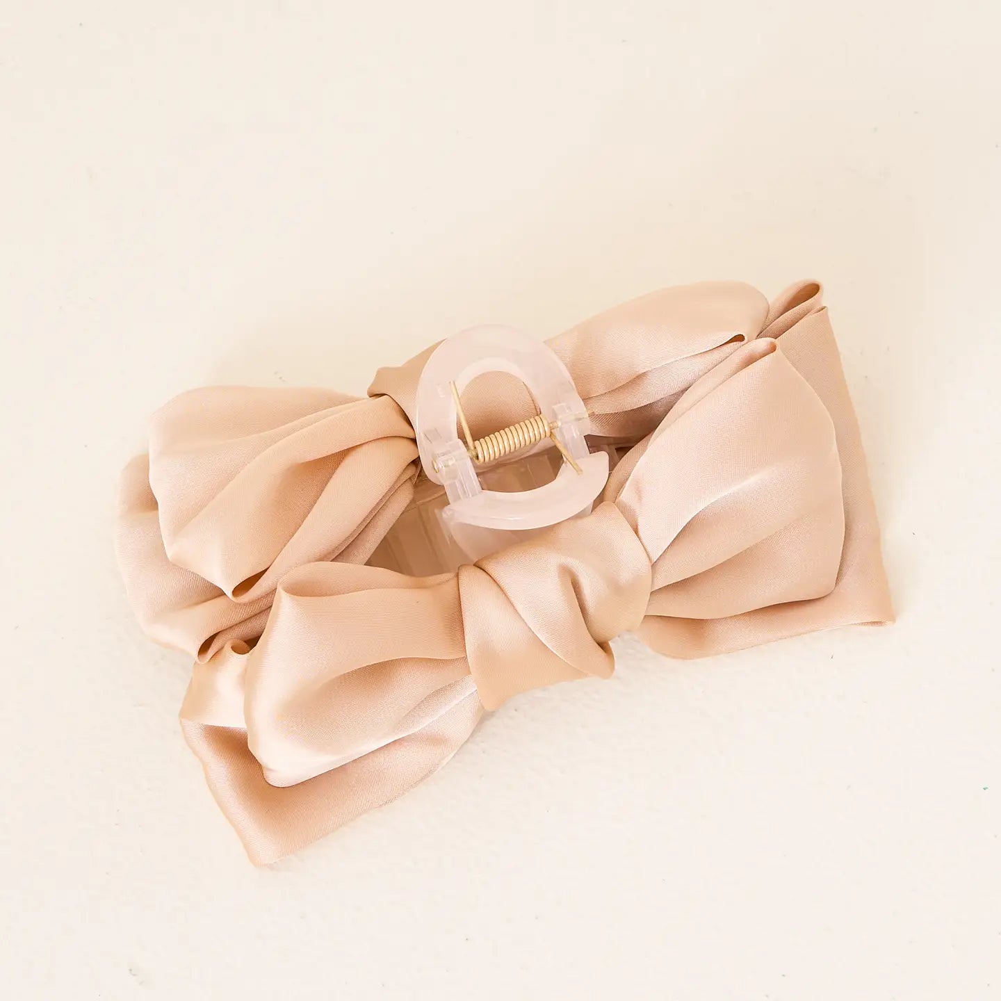 Beige Satin Bow Claw Clip