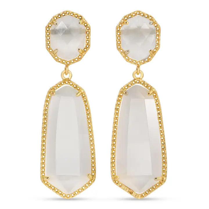 Long Double Drop Stone Stud Earrings