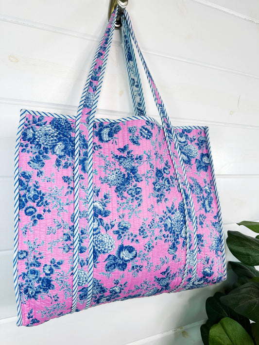 Quilted Tote Bags | Cottage Floral Bag | Tote Beach Bags