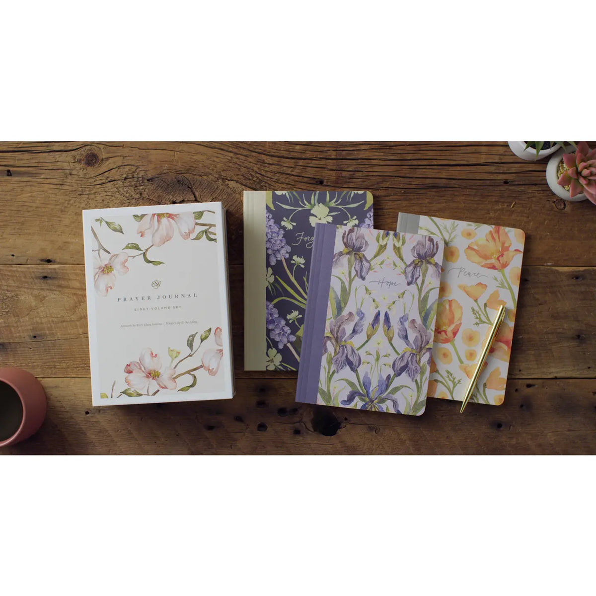 Eight floral ESV Christian prayer journals for women with presentation box and gold pen