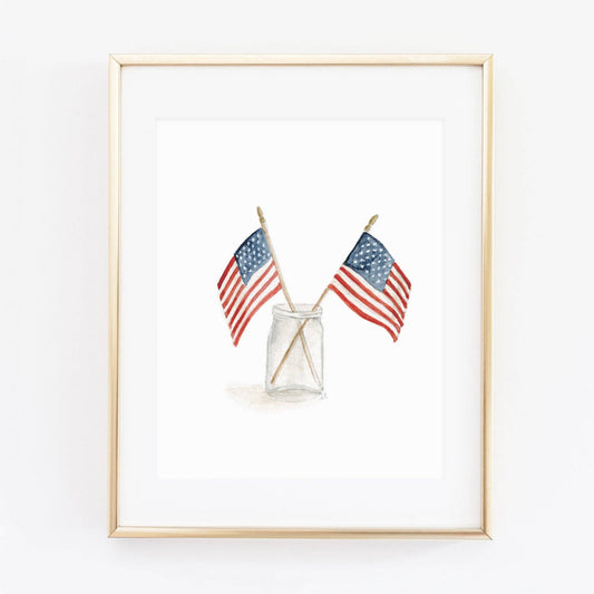 Flags in Mason Jar Watercolor Print