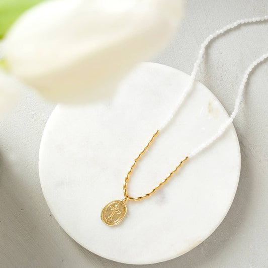 Delicate Stones W/Heart Cross Necklace