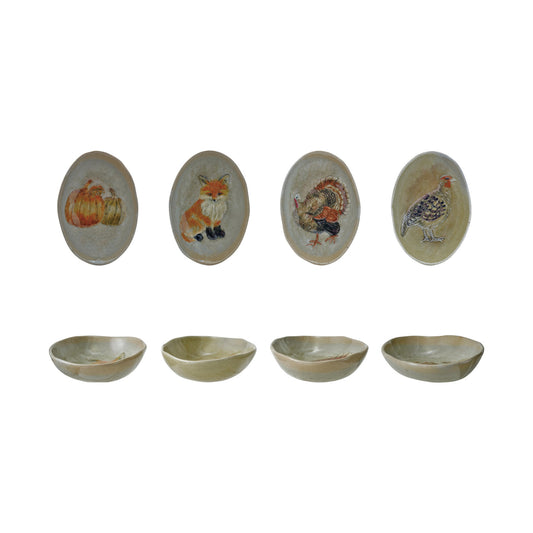 Hand-Painted Stoneware Oval Dish