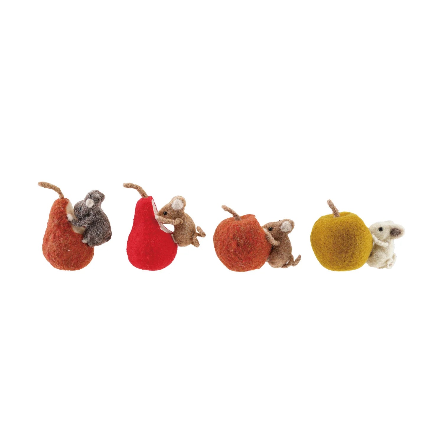 Felted wool mice with red orange and golden fruit whimsical fall figurines