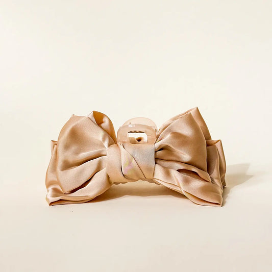 Beige Satin Bow Claw Clip