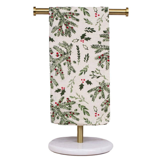 Holiday Foliage Hand Towel   Cream/Green   20x28