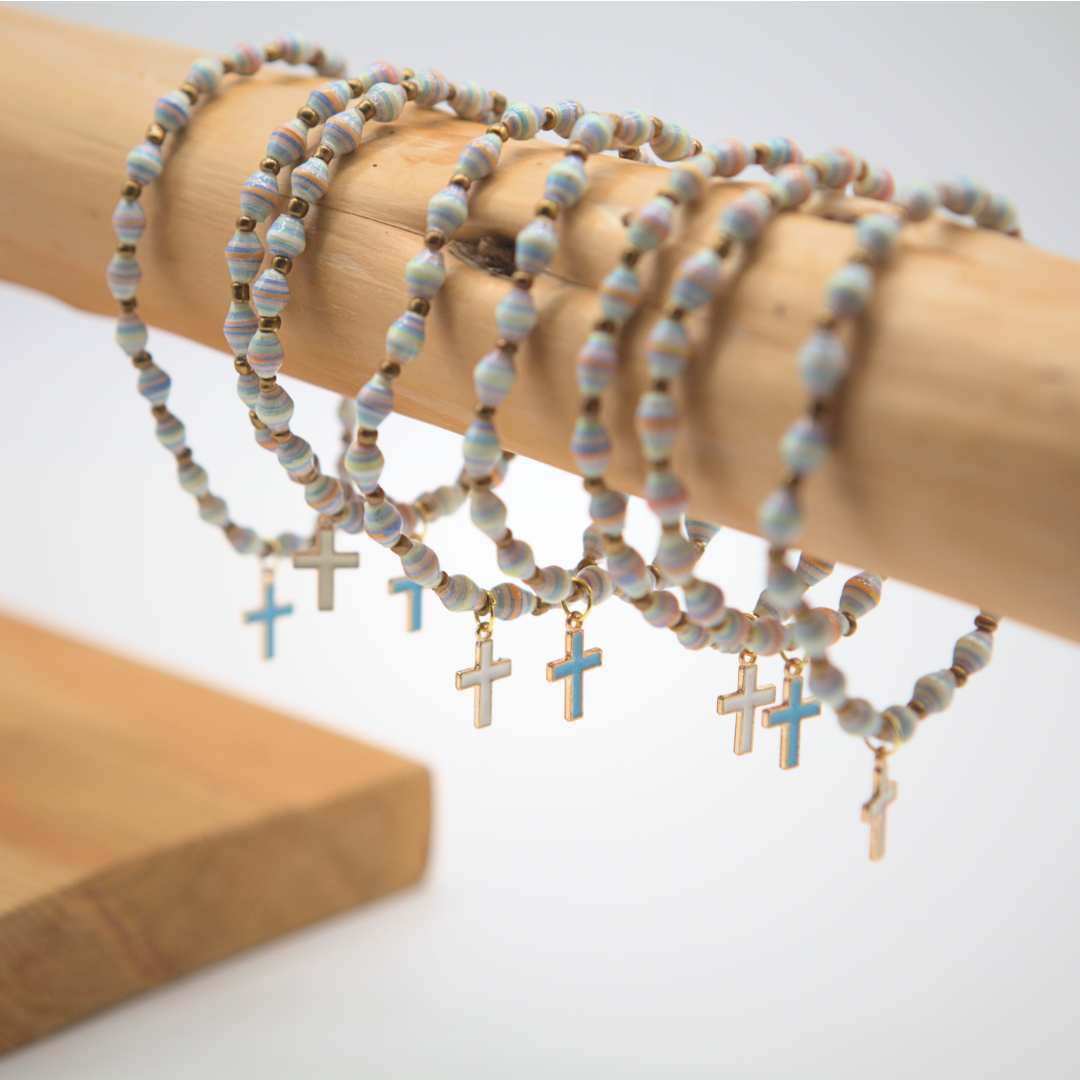 White Cross Charm Stretchy Bracelet