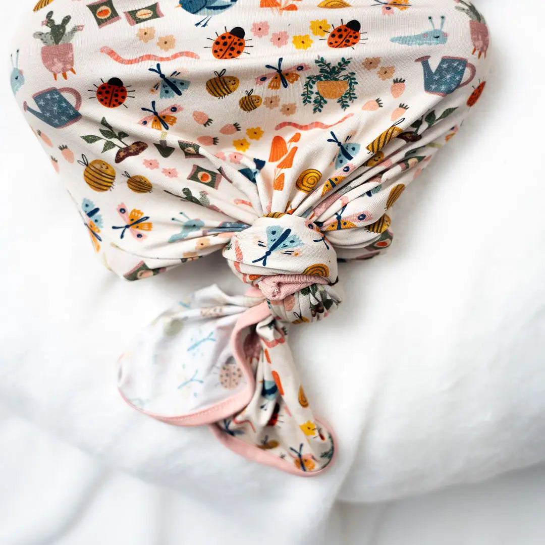 Garden Friends Spring Baby Gift Knotted Gown and Hat Newborn Set