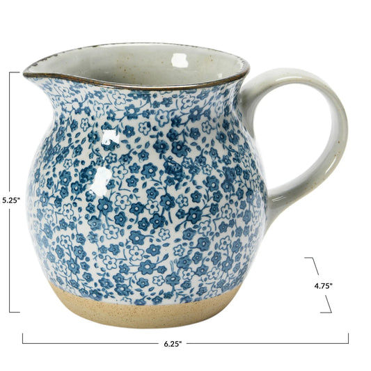 Hand Painted Stoneware Pitcher with Floral Print