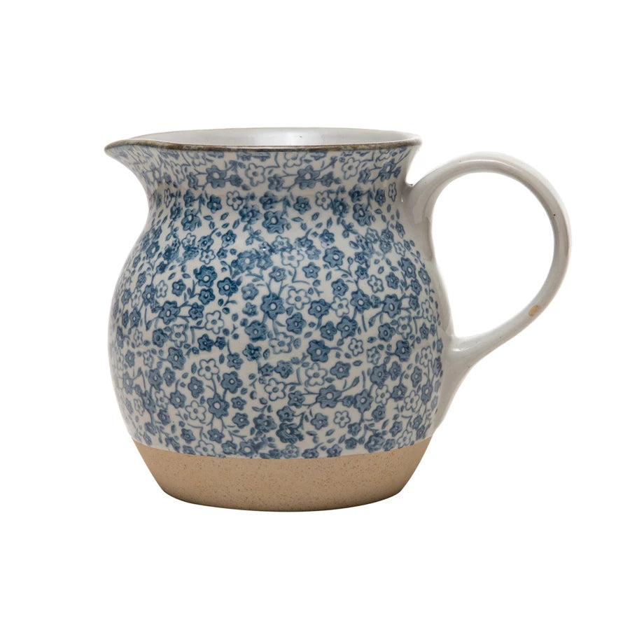 Hand Painted Stoneware Pitcher with Floral Print